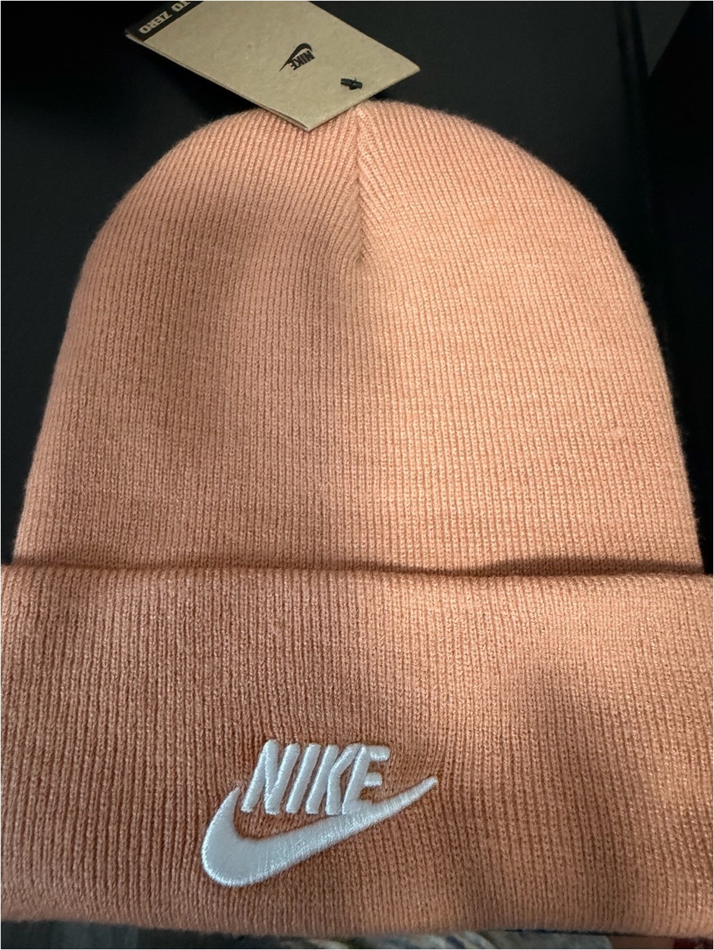 Nike Ribbed Cuff Beanie in Peach